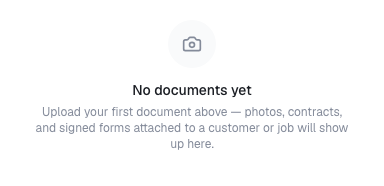 Empty Documents & Photos list showing the No documents yet message